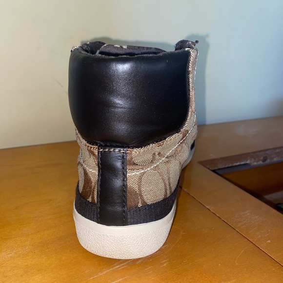 Coach Ellis Brown and Black High-Top Monogram Women Sneakers - Picture 8 of 11